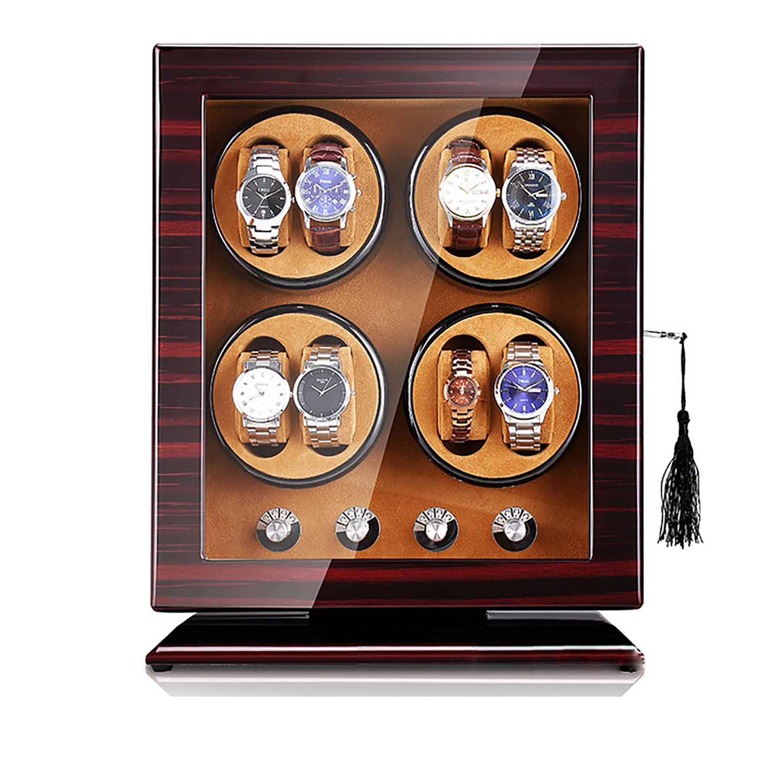 Premium Gaone Automatic Watch Winder Box for 4 Watches - Wooden Self-Winding Mechanical Watch Storage Case with Quiet Mabuchi Motor, 4 Rotation Modes & Dust Protection - Perfect for Watch Collectors, Travel & Display (Black)