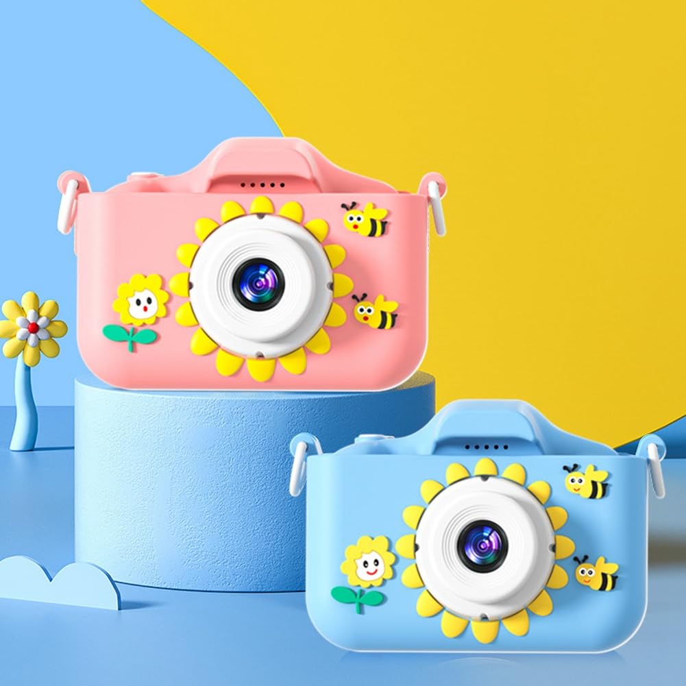 Decqerbe HD 96MP Digital Camera with Zoom - Compact Kids Sunflower Cartoon Camera in Pink | Perfect for Birthday Gifts, Travel Photography & Children's First Camera