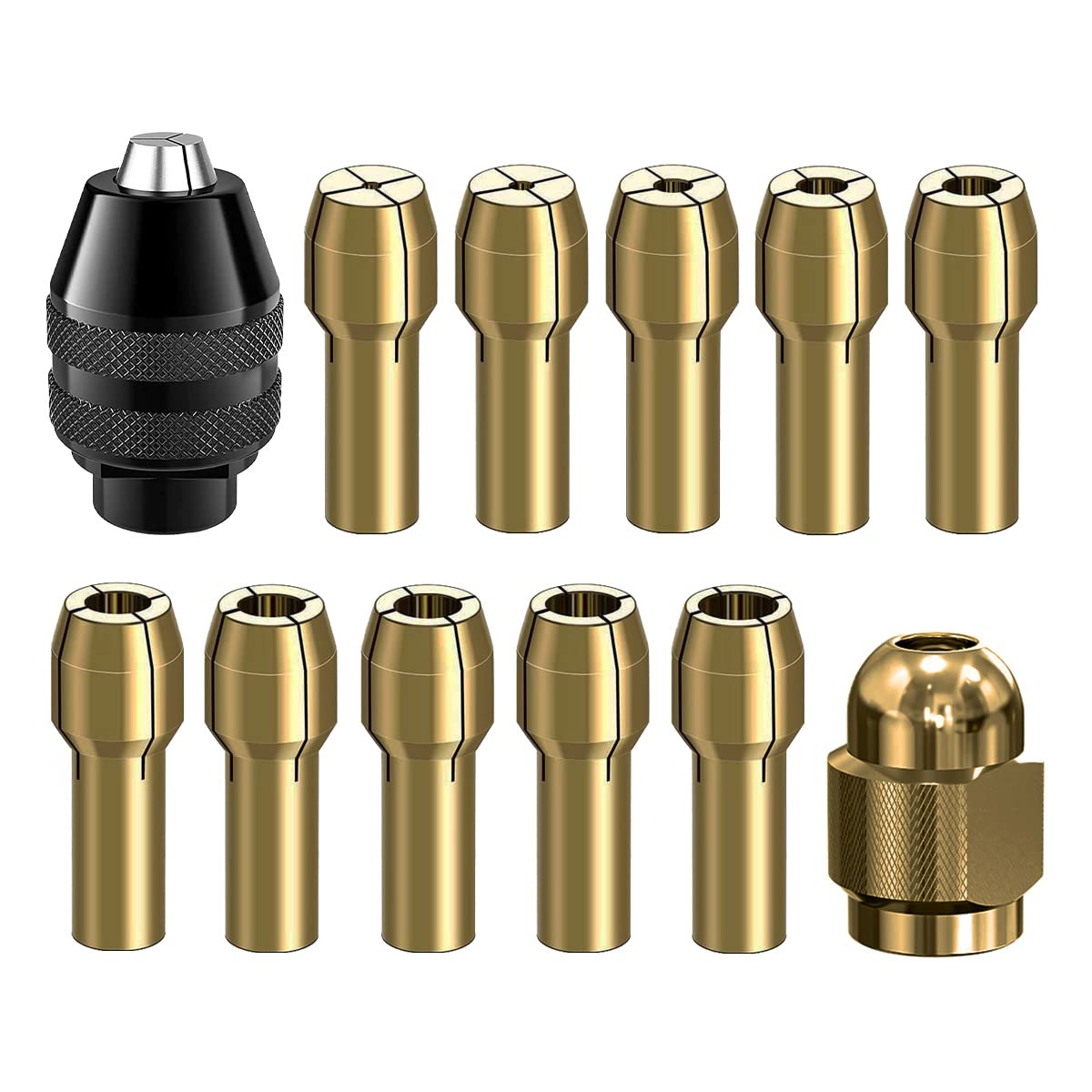 12-Piece Brass Drill Chuck Collet Set - Keyless Chuck Replacement 1/32
