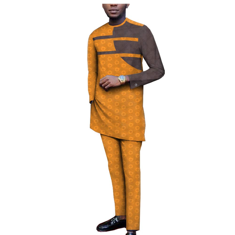 Stylish Men's Bazin Jacquard Dashiki Tracksuit Set - Slim Fit 2-Piece African Print Shirt & Pants Outfit | Perfect for Cultural Events, Weddings & Casual Wear