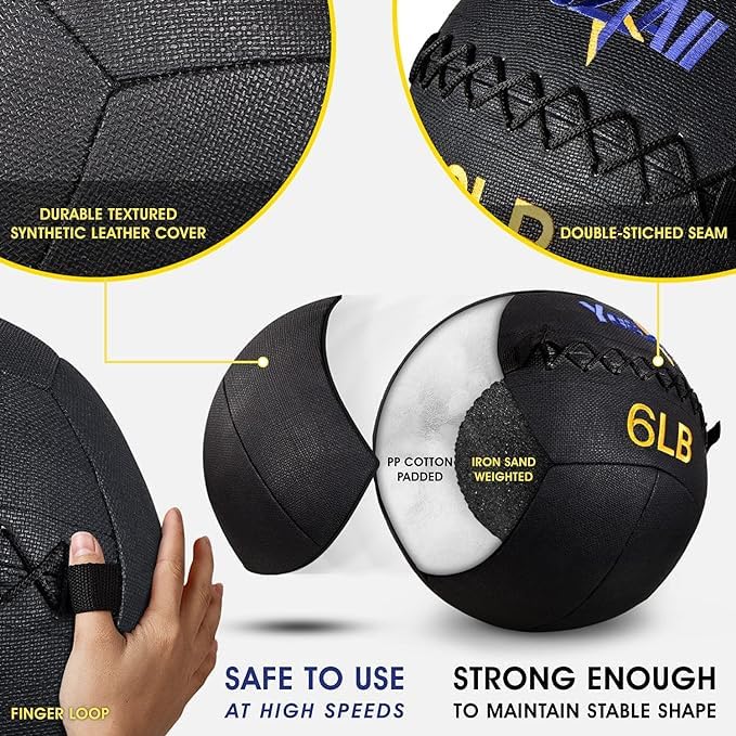 Yes4All Wall Ball - Soft Leather Weighted Iron Sand Medicine Ball for CrossFit, Strength Training & Functional Exercises (6lbs to 30lbs) - Perfect for Gym Workouts, Home Fitness & Athletic Training