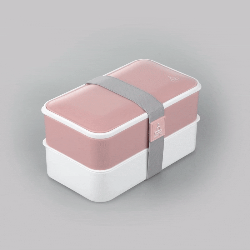 Bento Tek 41oz Buddha Lunch Box with Utensils & Sauce Cup - Pink & White All-in-One Meal Container (7.25