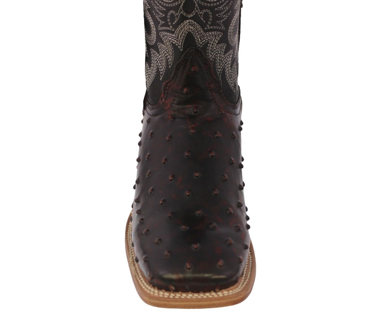 Texas Legacy Men's Black Cherry Western Leather Cowboy Boots with Ostrich Quill Print - Stylish Rodeo & Country Fashion for Western Enthusiasts