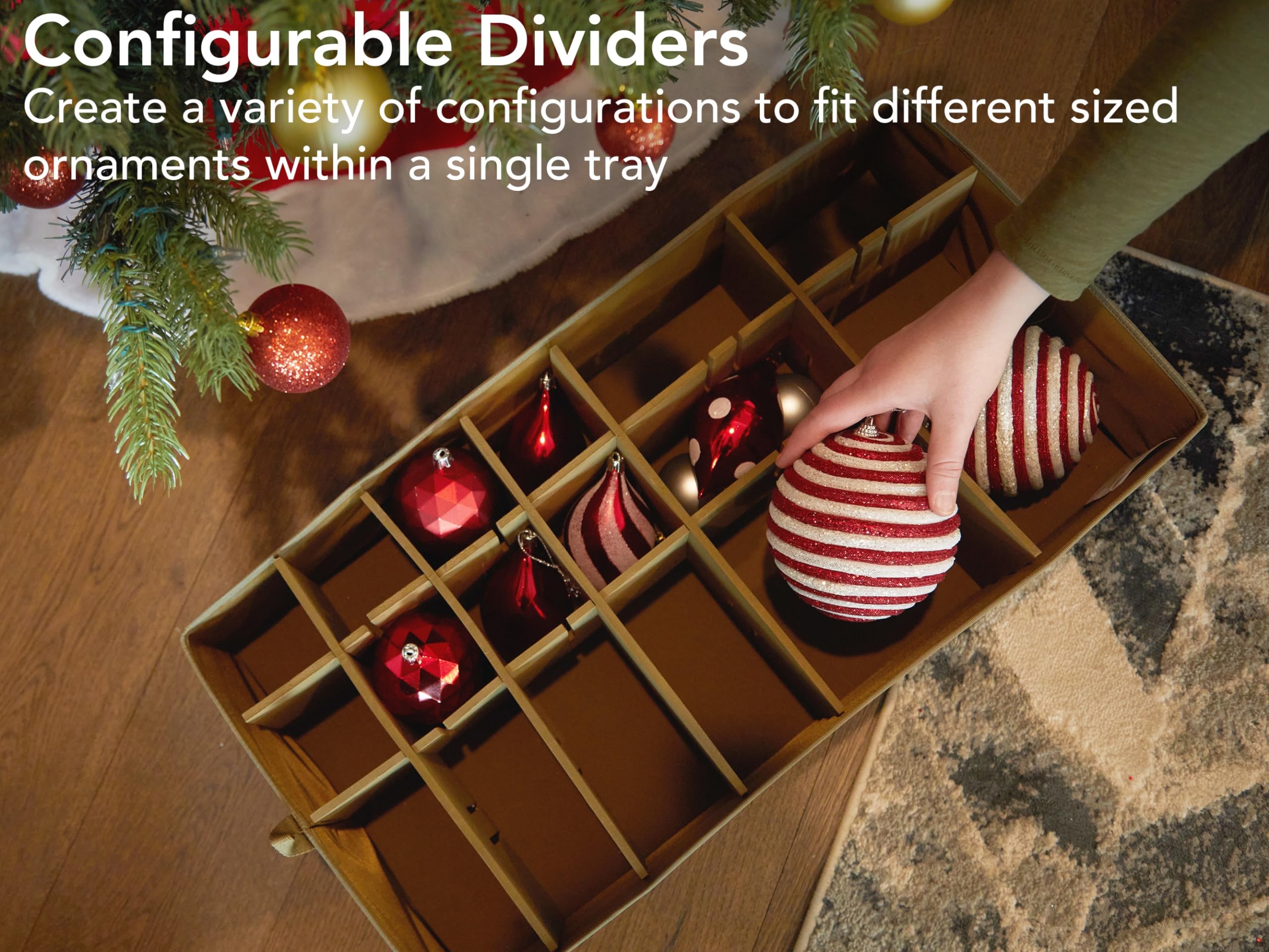 Covermates Keepsakes Adjustable Christmas Ornament Storage Box with Carrying Handles & Padded Protection - Holiday Decor Organizer for Tree Decorations, Red Snowflake Design - Perfect for Seasonal Storage & Home Organization