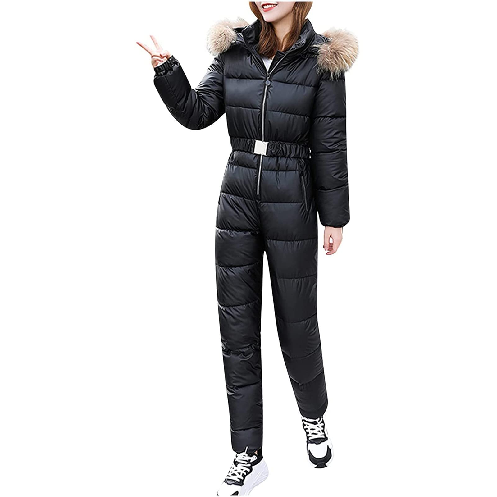 Women's Ski Suit One-Piece - Waterproof Winter Snowsuit with Hood & Zipper for Skiing, Snowboarding & Outdoor Sports - Comfortable Thermal Jumpsuit for Women (Perfect for Ski Resorts, Mountain Adventures & Cold Weather Activities)