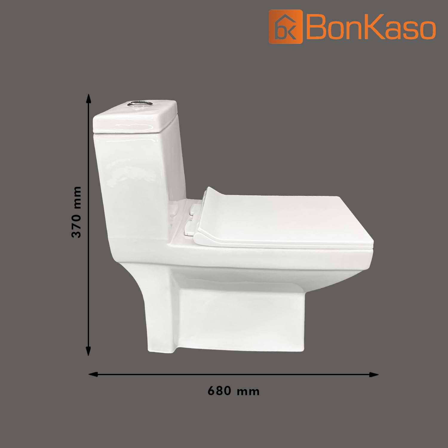 BonKaso Ceramic Toilet with Soft Close Seat Cover - 680x365x735mm, 46kg (Jumbo-1006) | Modern Water Closet for Bathroom & Restroom | Perfect for Home, Office & Commercial Spaces