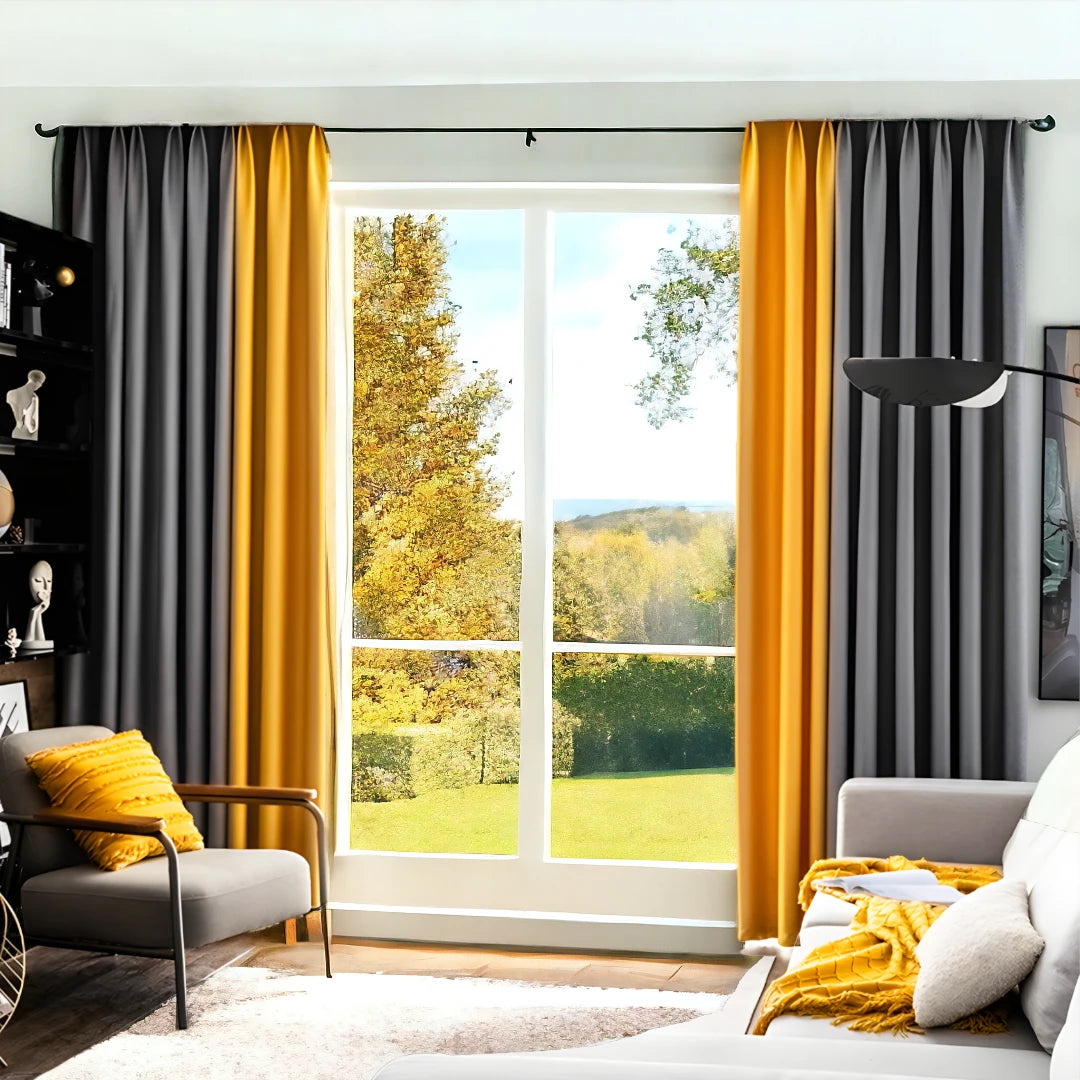 Naomi Color Blocking Blackout Curtains - Custom Room Darkening Window Drapes for Bedroom & Living Room | Noise Reducing & Light Blocking for Better Sleep