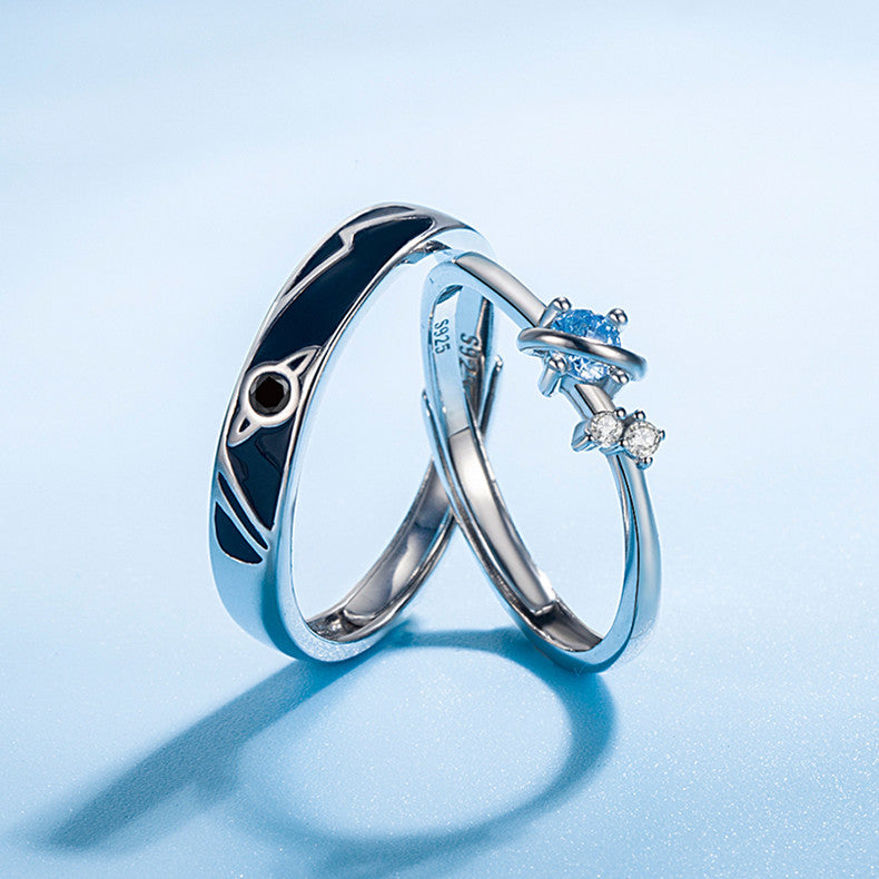 Dream Planet Couple Rings - Stylish Matching Wedding Bands for Him & Her - Sterling Silver or Gold Plated Promise Rings - Perfect for Anniversaries, Engagements and Romantic Gifts