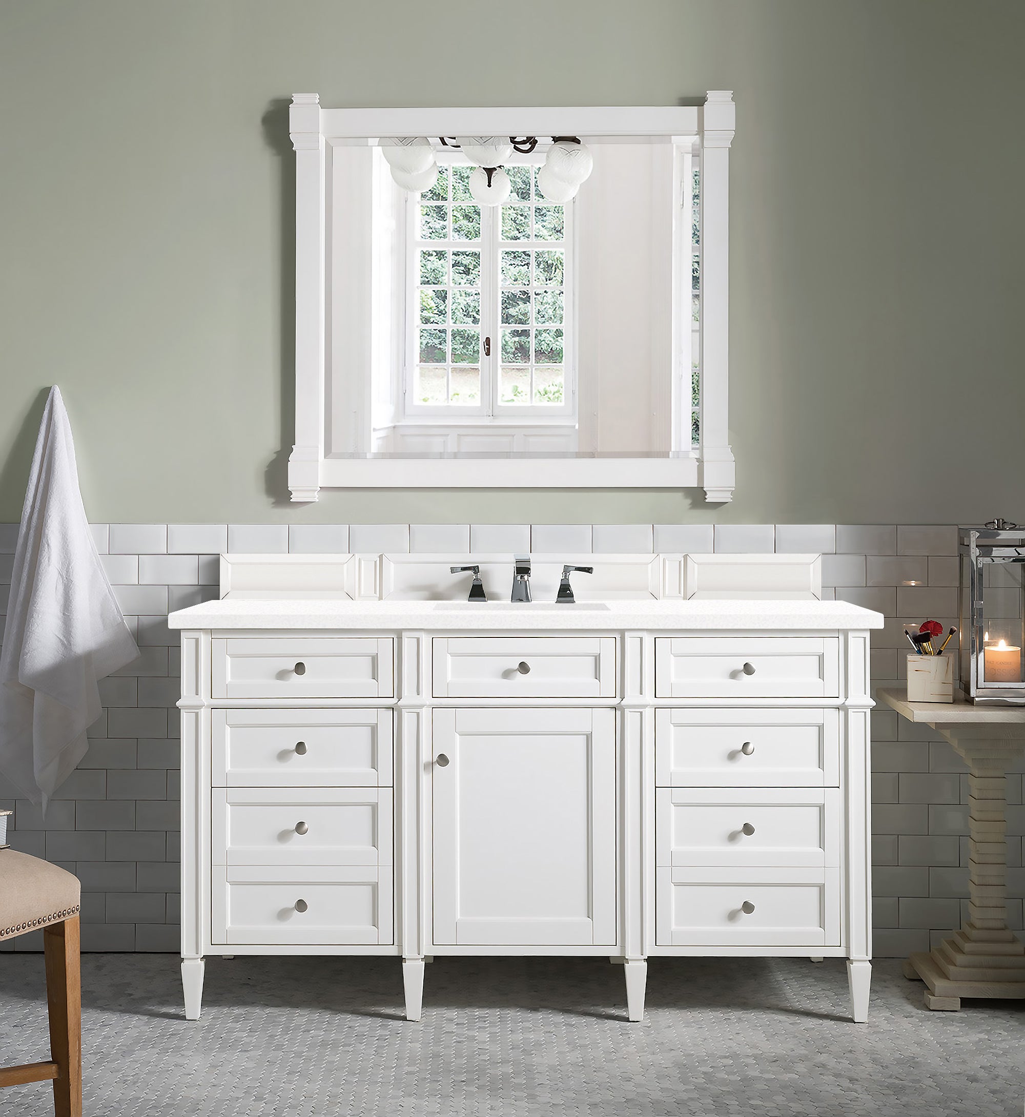 Brittany 60-Inch Bright White Bathroom Vanity with 3CM White Zeus Quartz Countertop - Perfect for Modern Master Bathrooms and Guest Baths