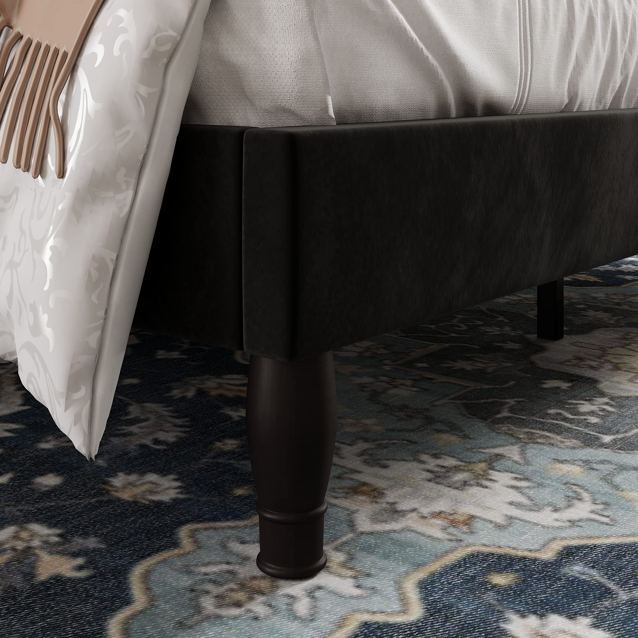 Allewie King Size Platform Bed Frame with Adjustable Velvet Tiara Headboard - Upholstered Diamond Button Tufted Design, Wood Slat Support, No Box Spring Needed - Easy Assembly Mattress Foundation in Black | Perfect for Master Bedrooms & Modern Home Decor