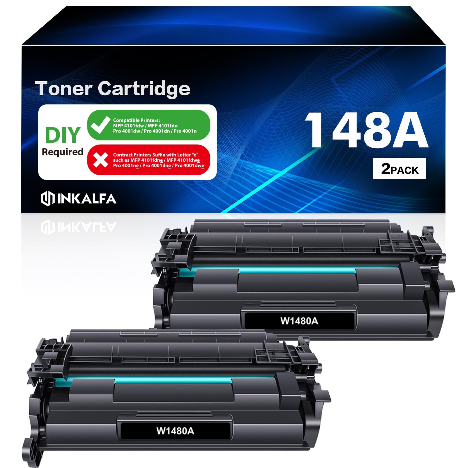 2-Pack 148A Black Toner Cartridge - Compatible Replacement for HP 148A/148X/W1480A/W1480X - Works with HP LaserJet Pro 4001n/4001dn/4001dw & MFP 4101fdw/4101fdn Printers - High-Yield Office & Home Printing Solution