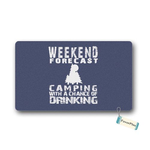 Funny Camping Doormat - Weekend Forecast with a Chance of Drinking - 18x30 Inch Non-Slip Indoor/Outdoor Door Mat for Entrance, Bathroom, Kitchen - Machine Washable Decor Rug - Perfect for Campers, RV Trips & Cabin Entryways