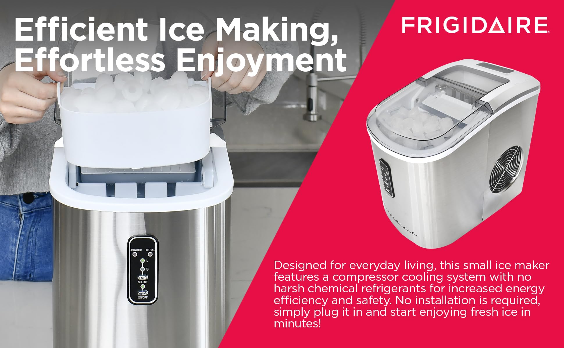 Frigidaire EFIC103 Heavy Duty Countertop Ice Maker Machine - 26 lbs Daily Output, Black Stainless Steel - Perfect for Home, Office, Parties & Outdoor Events