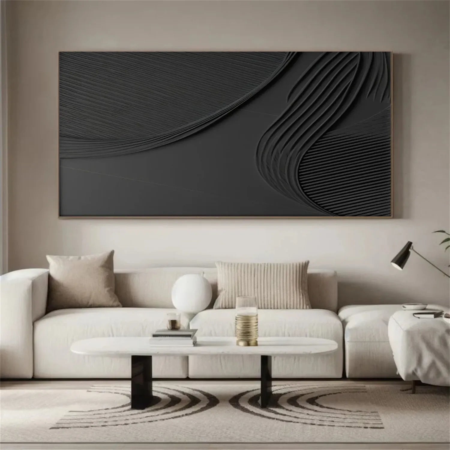 Black Minimalist Textured Abstract Wall Art Painting - Modern Home Decor for Living Room, Bedroom & Office #MZ127