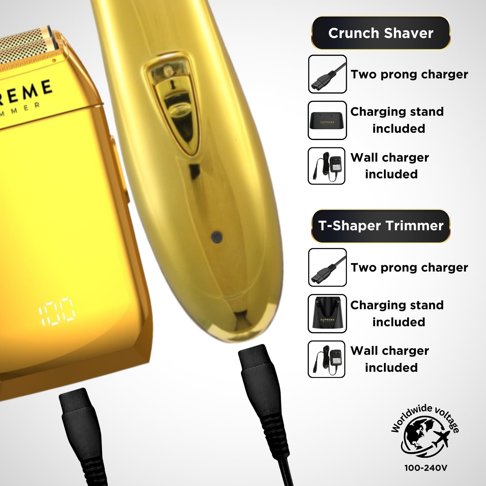 Premium 2-in-1 Electric Razor & Beard Trimmer Kit - Supreme Trimmer STF602 & ST5200 Gold Edition | Professional T-Shaper & Crunch Foil Shaver for Men | Perfect for Home Grooming, Barber Shops & Travel