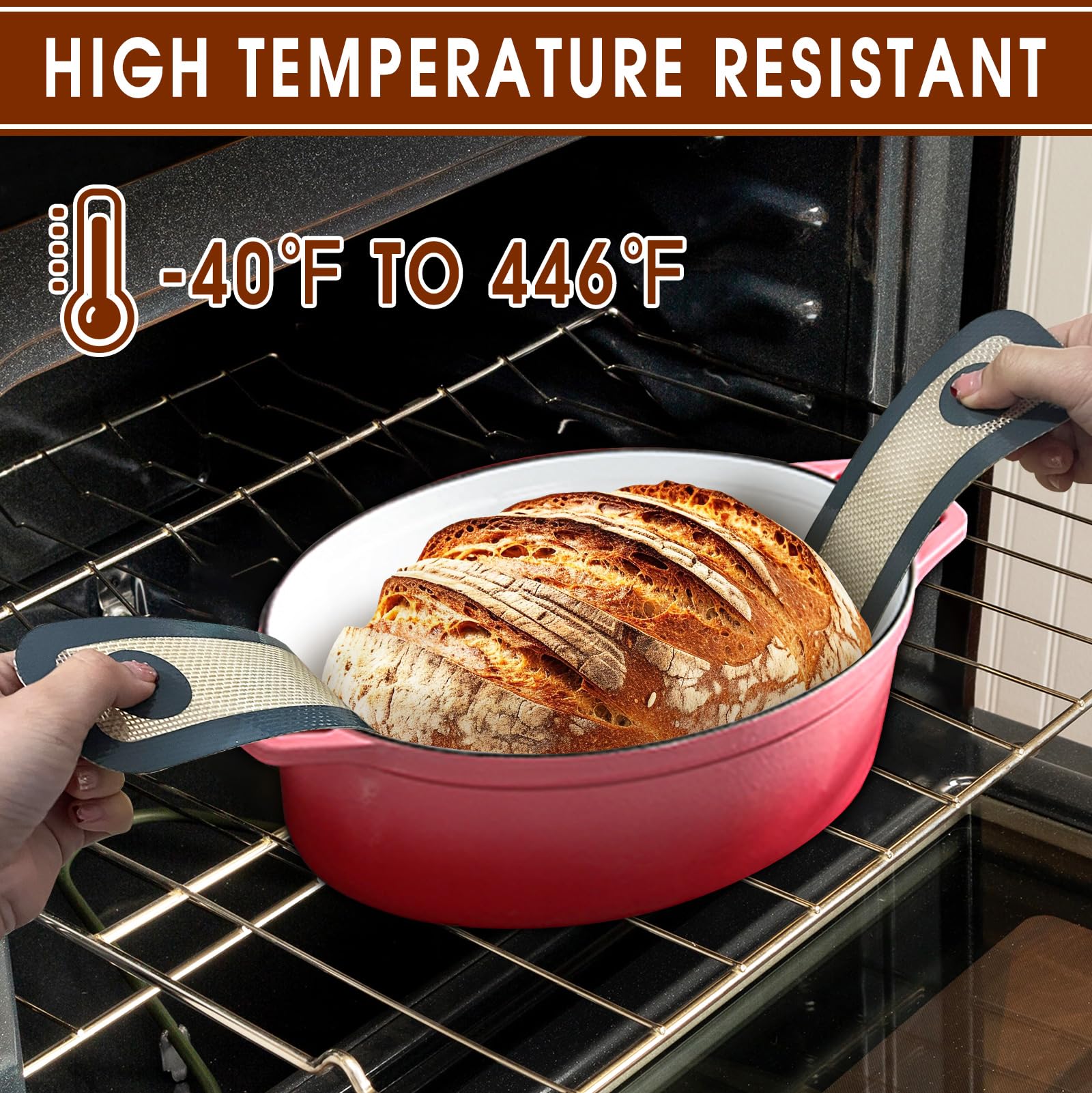 Non-Stick Silicone Bread Sling for Dutch Oven - Oval & Round Reusable Sourdough Baking Mat with Long Handles, Easy to Clean & Transfer Bread (Grey) - Perfect for Artisan Bread, Homemade Sourdough & Dutch Oven Baking