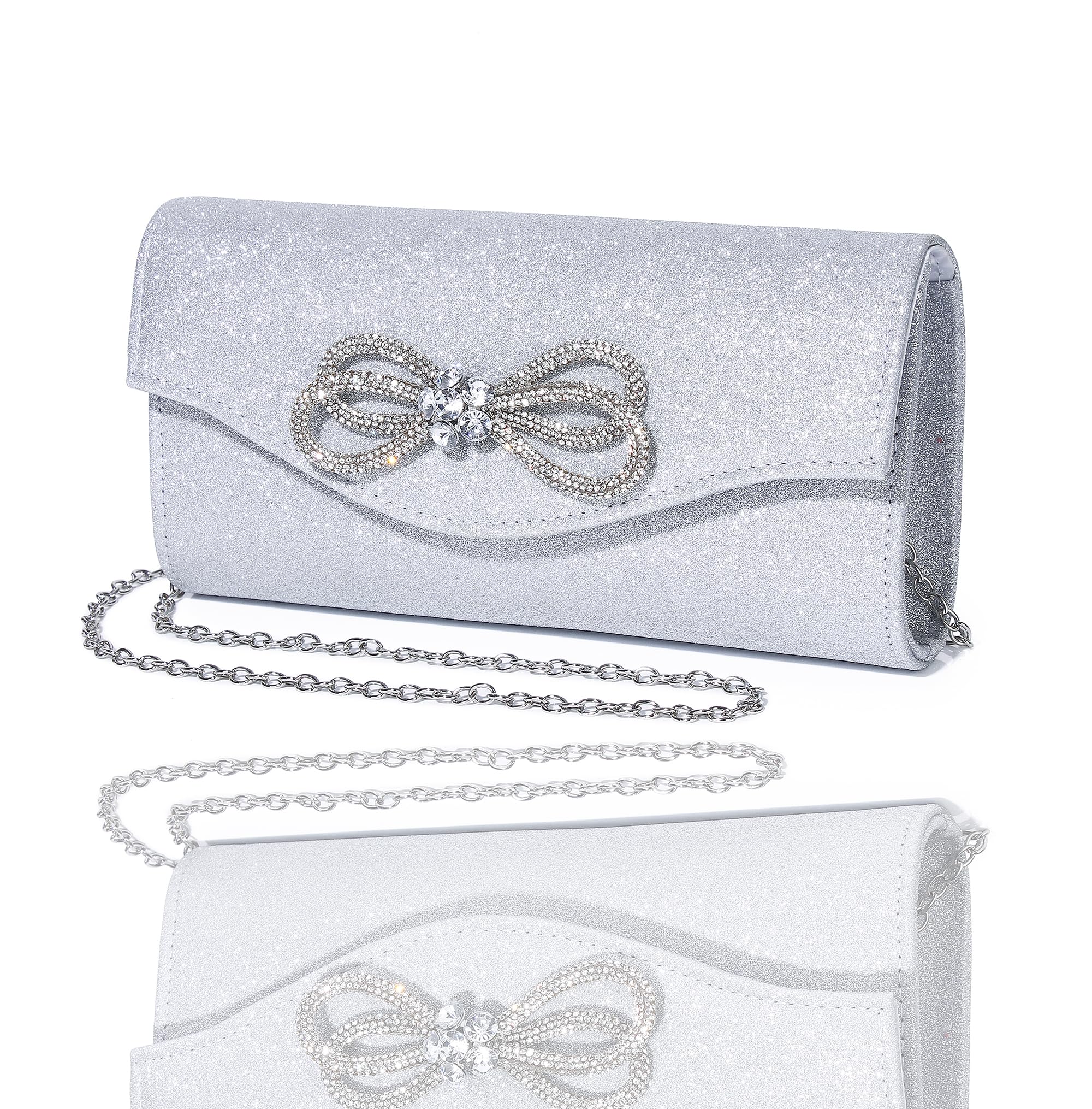 Elegant Women's Diamond Bow Rhinestone Clutch Purse - Sparkling Evening Bag for Wedding, Prom, Cocktail Party & Formal Events - Perfect Accessory for Brides, Bridesmaids and Special Occasions