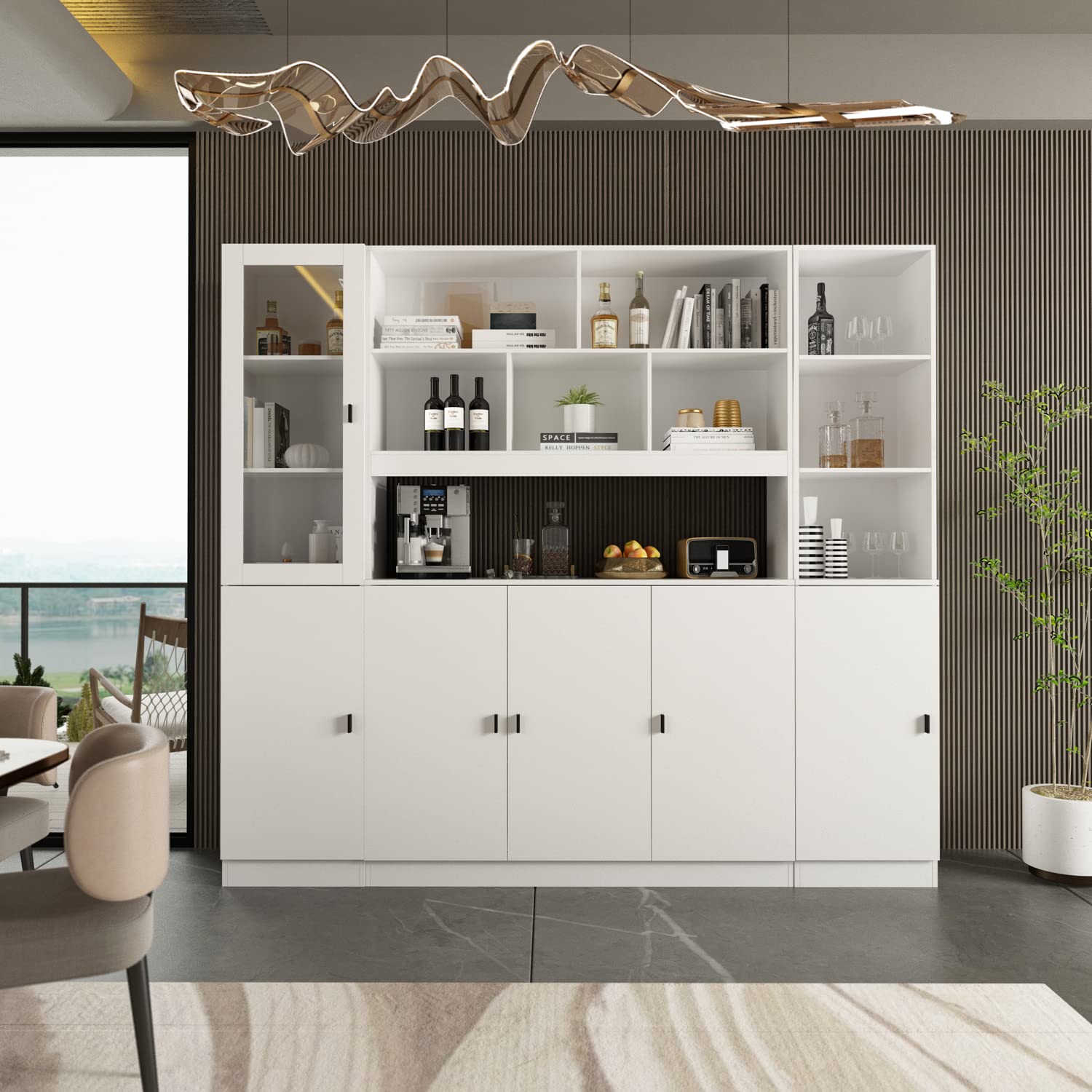 AIEGLE 5-Tier Tall Bookcase with Glass Doors - Modern Bookshelf for Home Office, Library & Living Room - White Storage Cabinet with Adjustable Shelves (15.7