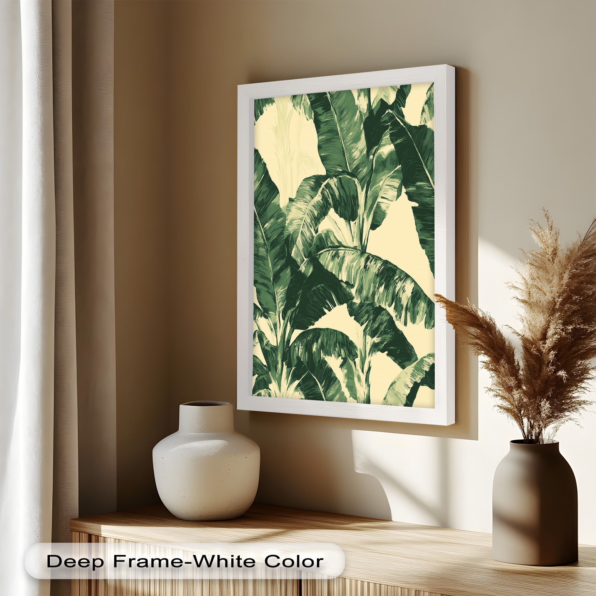 Banana Leaf Botanical Art - Framed Oil Painting for Home & Office Decor | Tropical Nature Wall Art | Perfect for Living Room, Bedroom, or Office