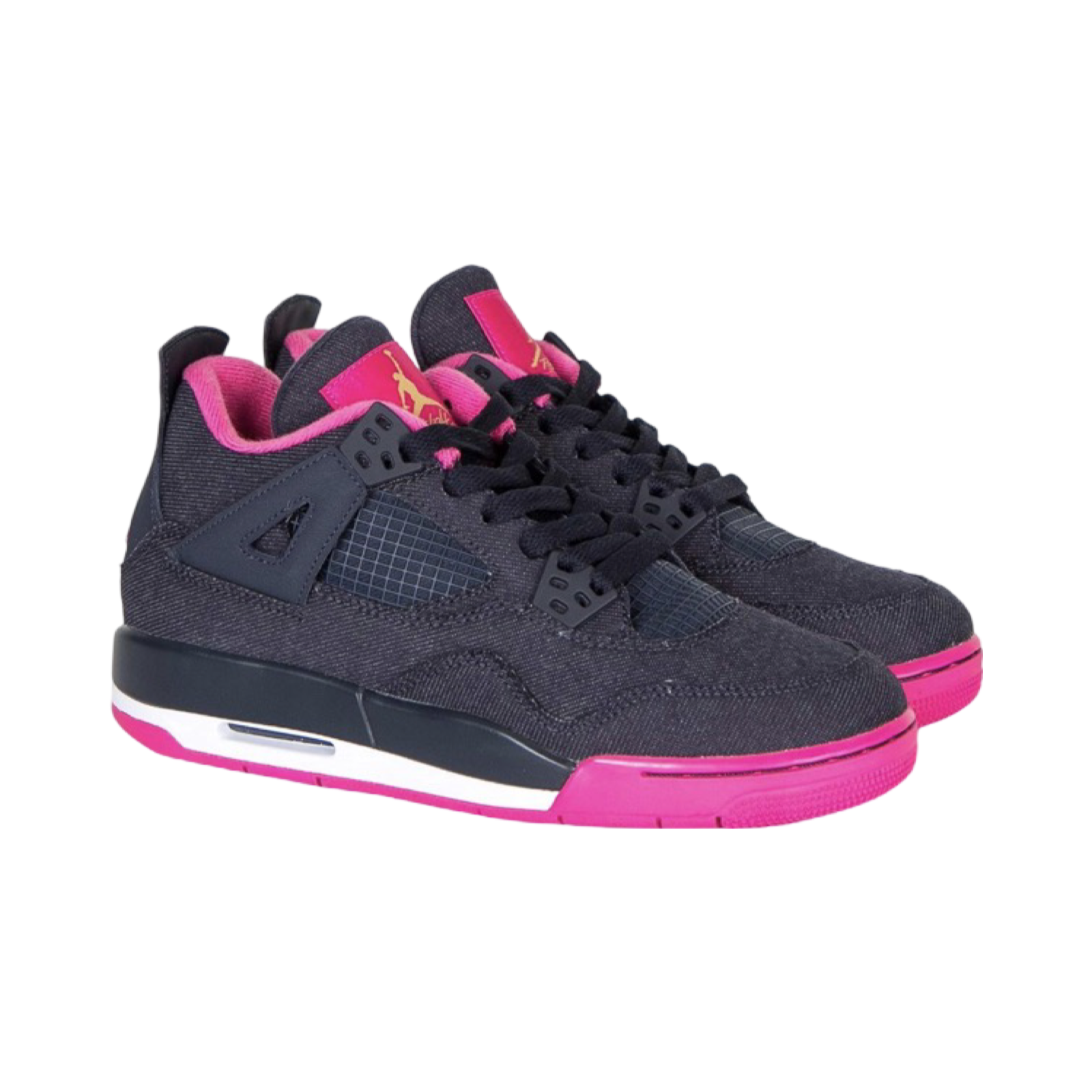 Air Jordan 4 GS Denim Sneakers in Dark Obsidian with Metallic Gold & Pink Accents - Perfect for Casual Wear, Street Style & Basketball Enthusiasts