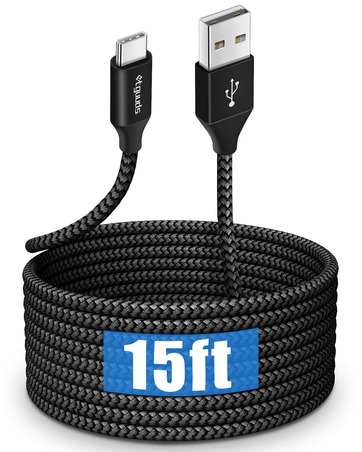 15ft USB C to USB 2.0 Fast Charging Cable - Durable Nylon Braided Long Type C Charger Cord for Samsung Galaxy, LG, Moto, Google Pixel, Sony, Nintendo Switch & USB-C Devices - Perfect for Home, Office & Travel Charging