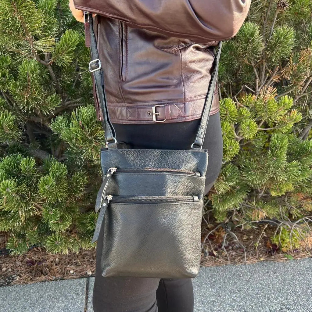 BOL Leather Crossbody Bag for Women with 2 Front Zipper Pockets - Stylish & Functional Purse for Daily Use, Travel, and Shopping