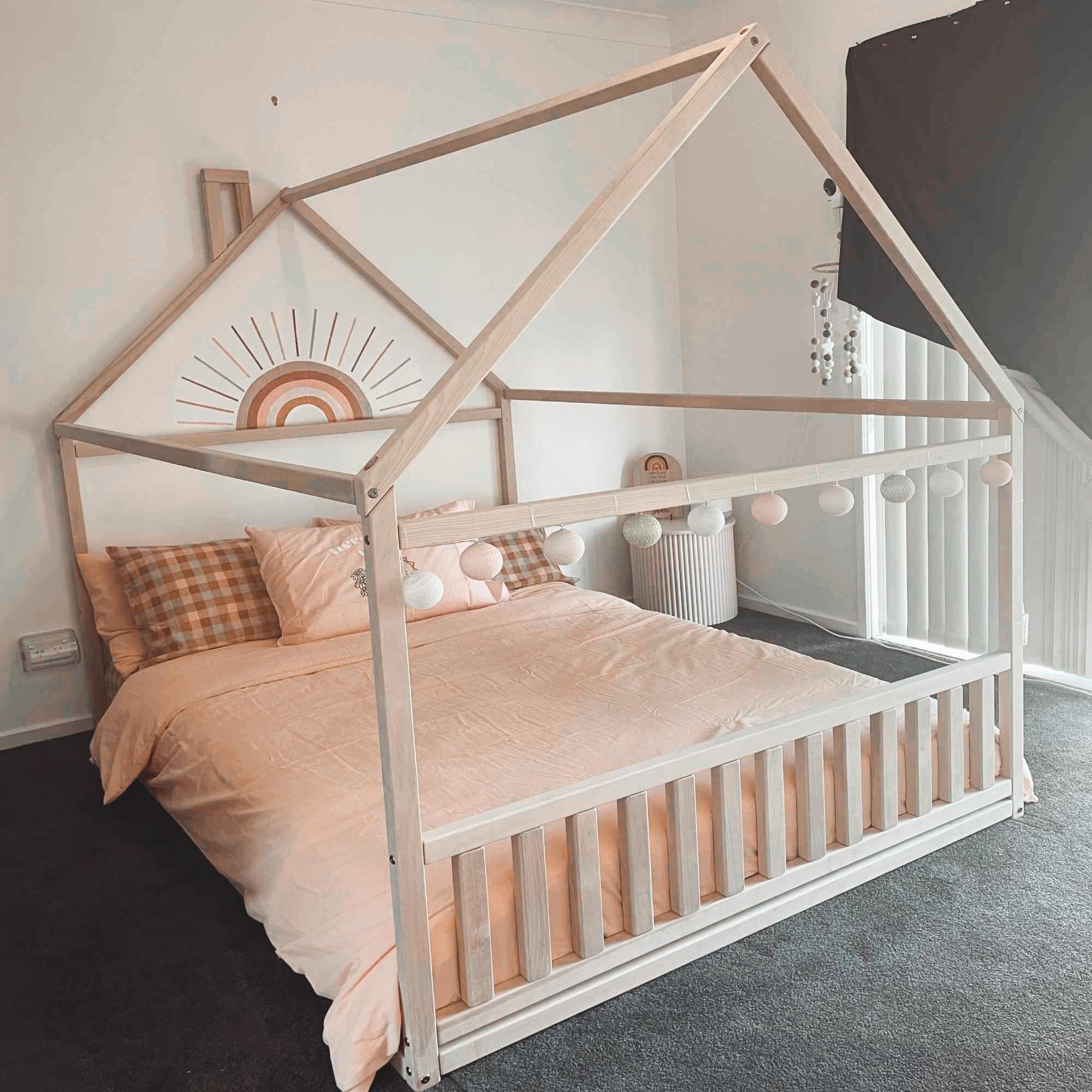 Montessori Toddler Floor Bed with Headboard - Kids House Bed for Playroom & Nursery