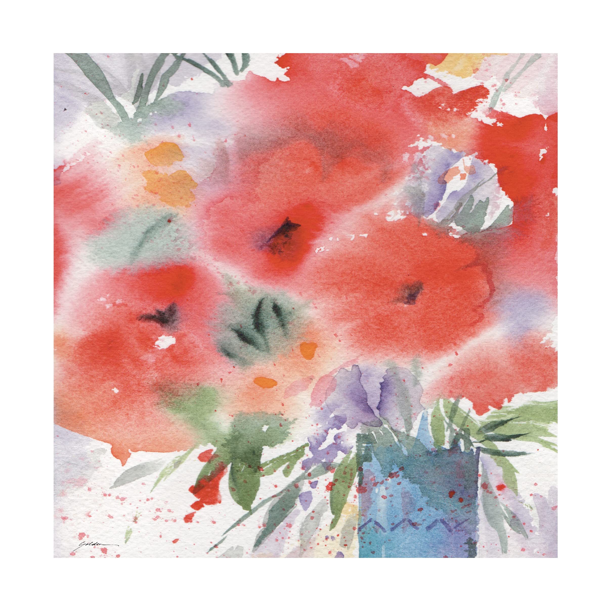 Sheila Golden 'Red Flowers Blossoming' Canvas Wall Art Print - Vibrant Floral Home Decor for Living Room, Bedroom & Office