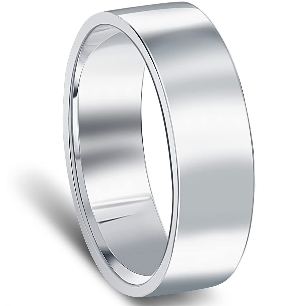 10K White Gold 6mm Flat Comfort Fit High Polished Wedding Band for Men - Perfect for Engagement, Anniversary & Everyday Wear
