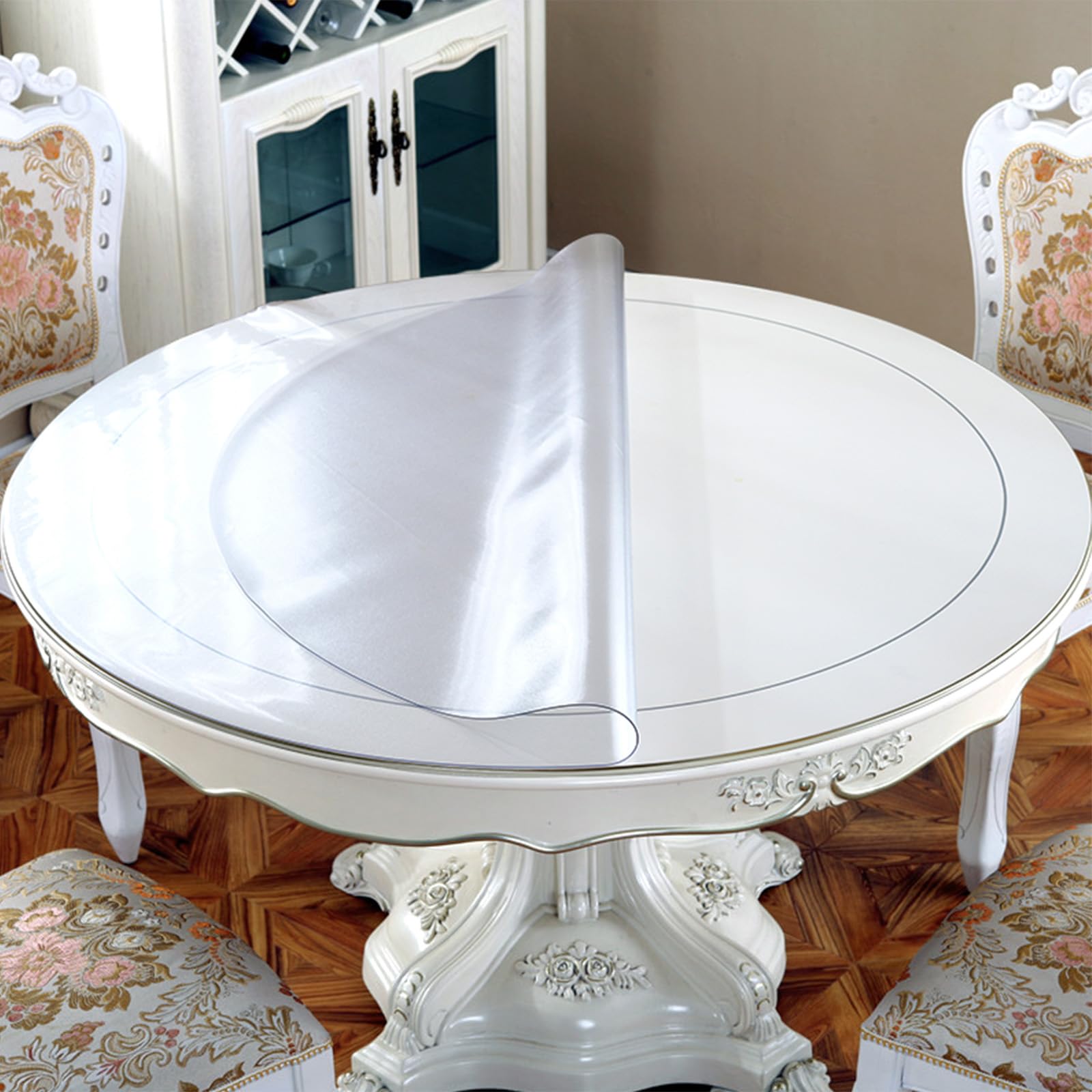 LovePads 1.5mm Thick Frosted Round Table Cover Protector - 72 Inch Durable PVC Plastic Table Pad for Dining Room, Outdoor Events, and Party Decorations