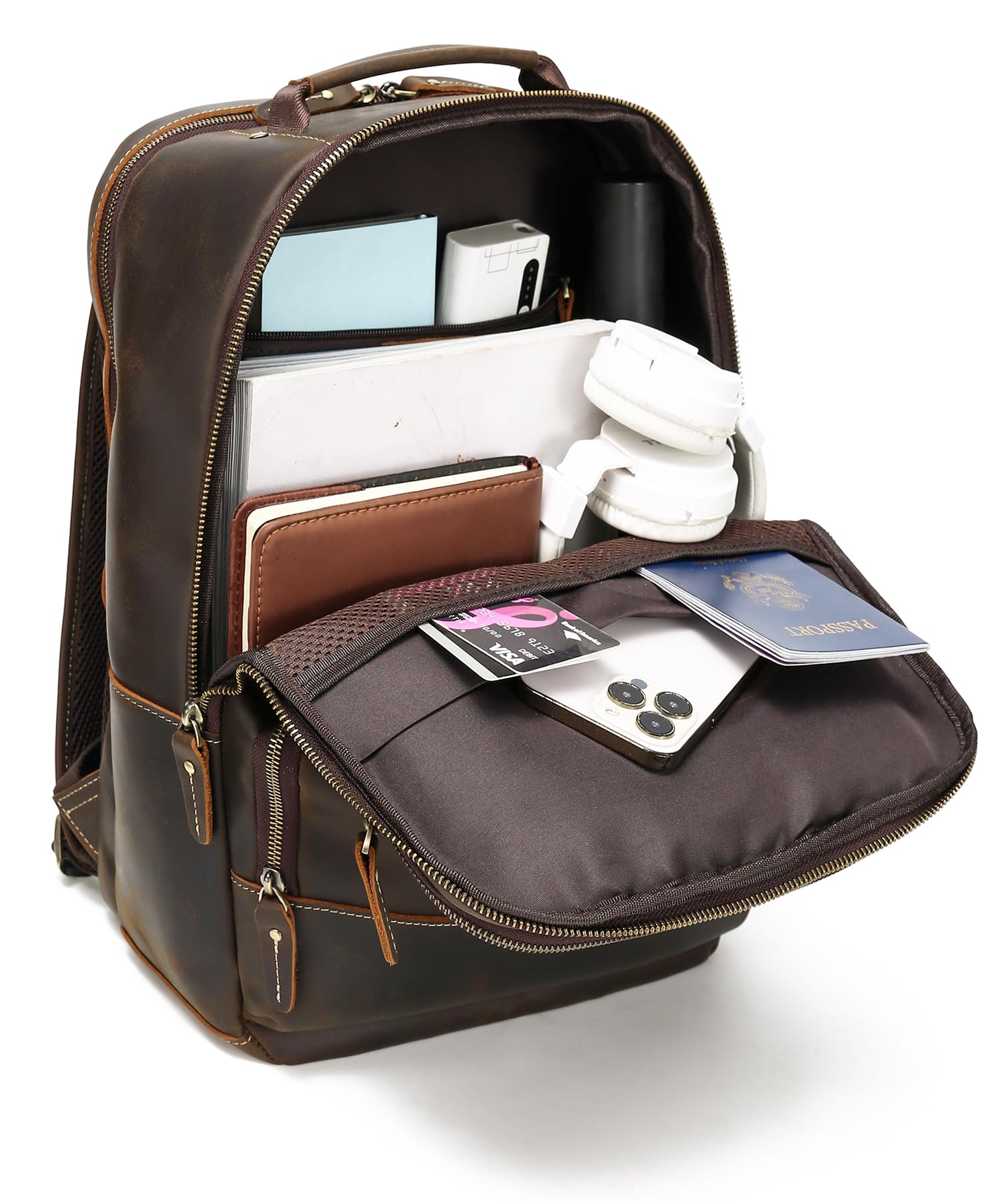 Vintage Genuine Leather Backpack for Men - 15.6 Inch Laptop Backpack, Durable Travel Rucksack for Camping, Hiking & Business Use
