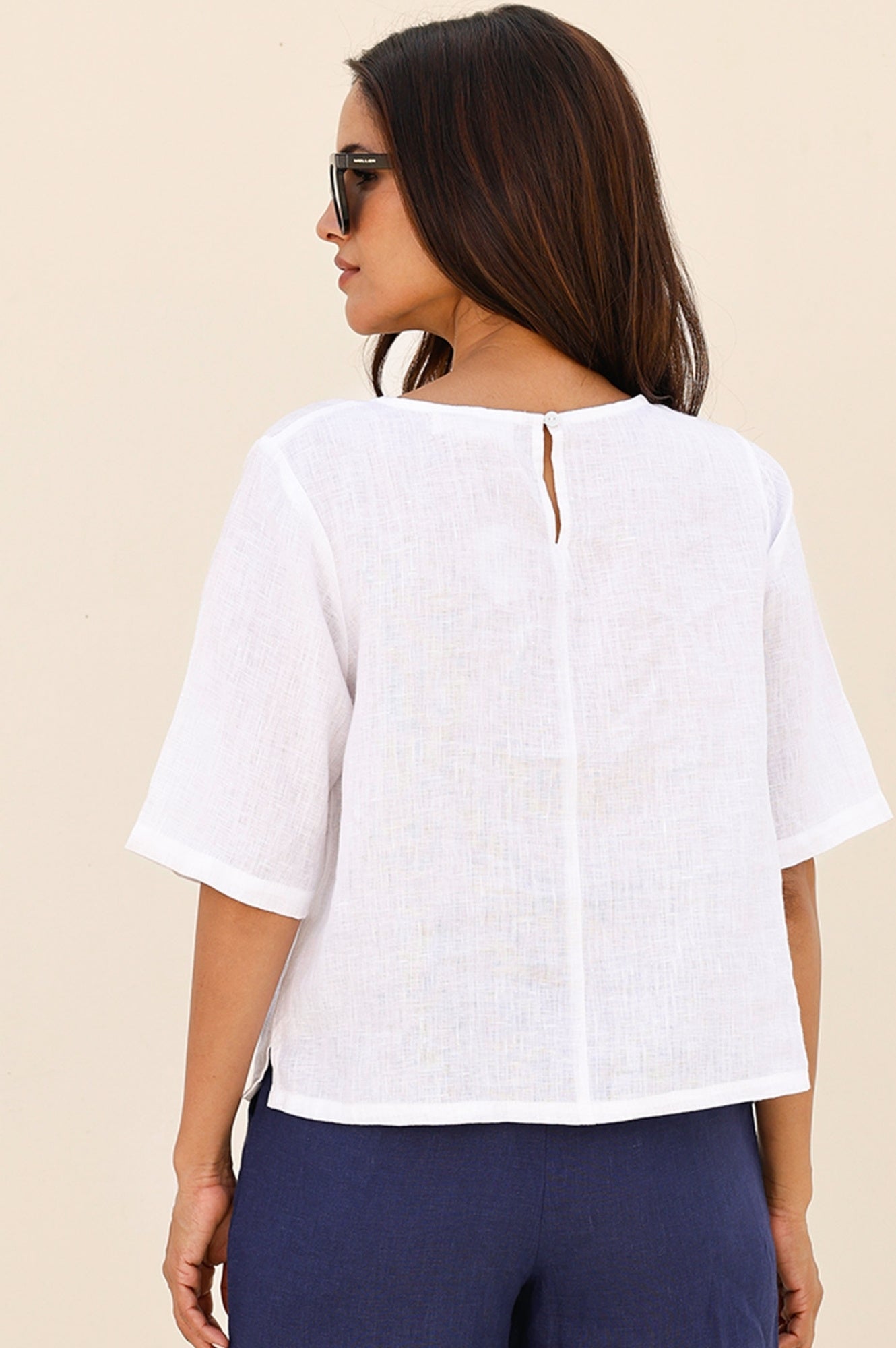 Linen Shell Top for Women - Breathable White Summer Blouse | Perfect for Beach, Office & Casual Outfits