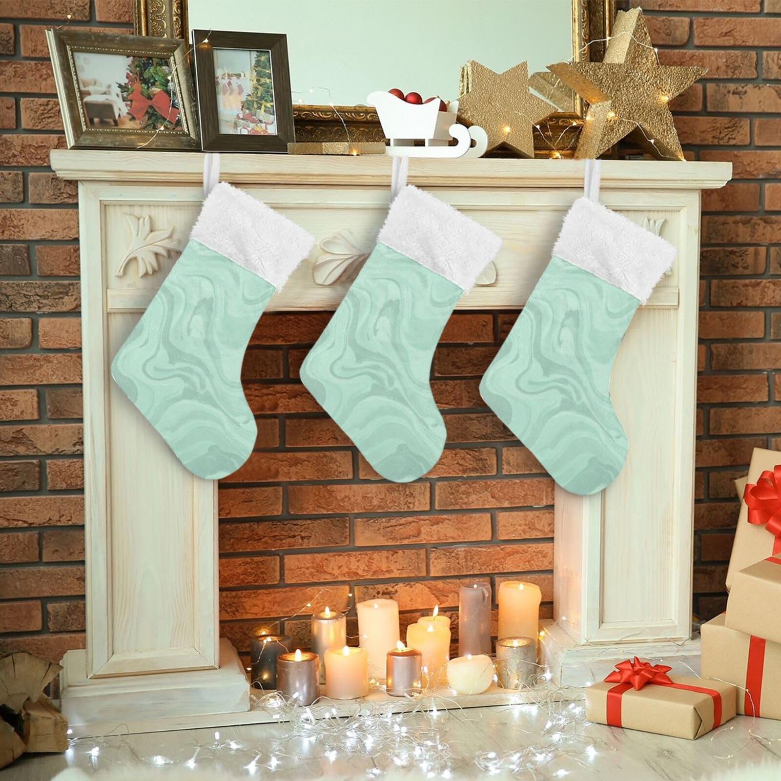 2 Pack Christmas Stocking - Abstract Marble Mint Green Xmas Stockings for Fireplace Decor, 17.7 Inch Holiday Hanging Ornaments | Perfect for Christmas Tree, Mantel Decorations & Festive Gift Giving