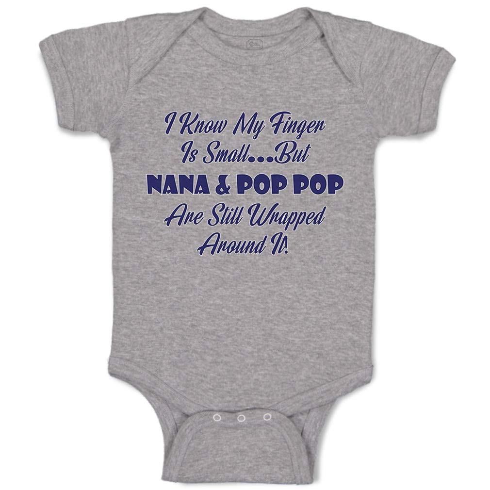 Funny Baby Bodysuit - 'I Know My Finger Is Small... But Nana & Pop Pop' Cute Cotton Onesie for Boys & Girls (6 Months, Oxford Gray) - Perfect for Family Photos & Grandparent Visits