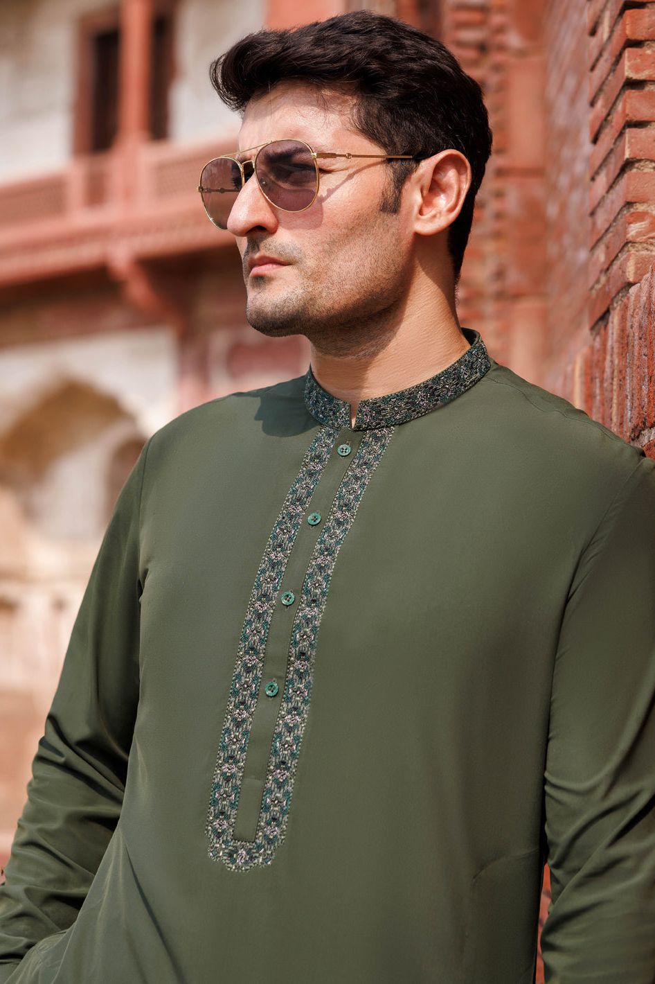 Boski Gold Green Kurta Trouser Set - Premium Pakistani Traditional Outfit by J. Junaid Jamshed | Perfect for Eid, Weddings & Cultural Events