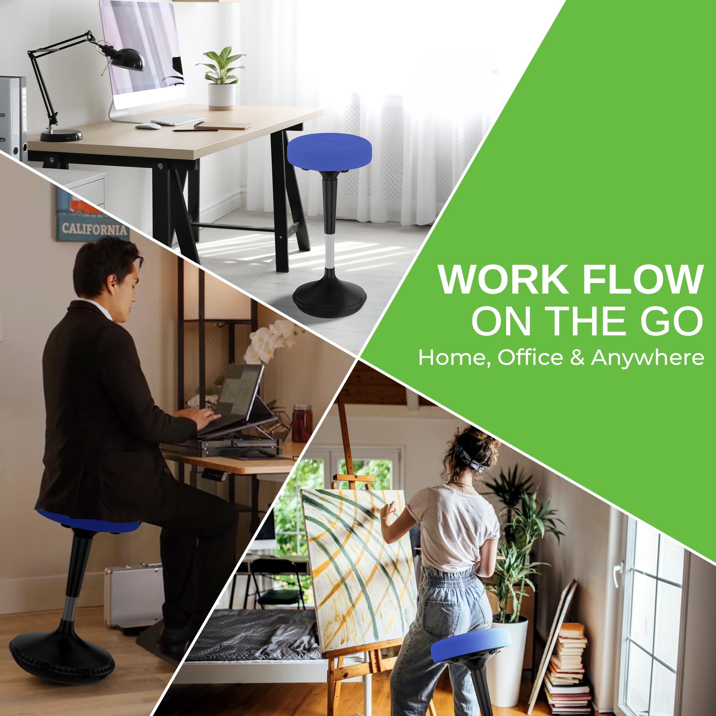 Ergonomic Wobble Stool - Adjustable Height Active Sitting Chair for Standing Desk, Office & Classroom - ADHD Friendly Flexible Seating Solution for Adults & Kids - Perfect for Home Office, School and Workstations
