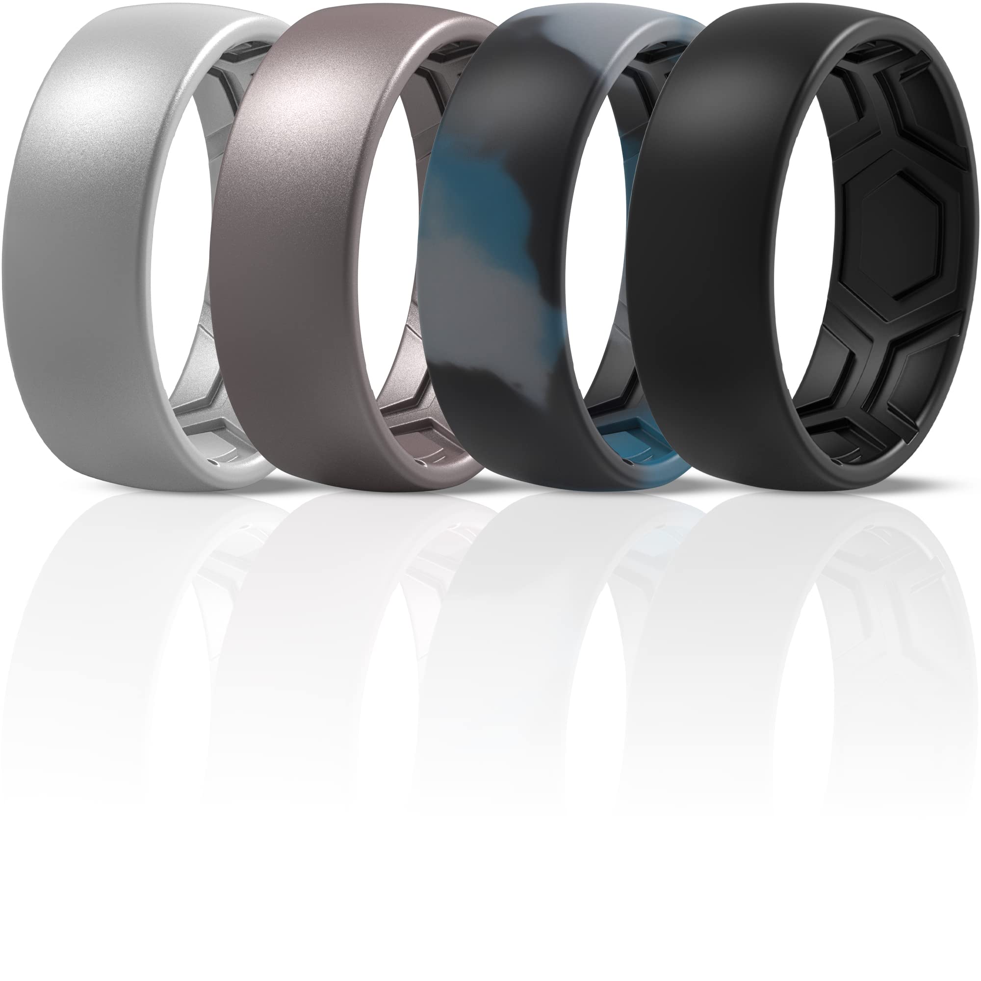 ThunderFit Silicone Wedding Bands for Men - 8mm Wide Comfort Fit Ring Set (1/4/7 Pack) - Breathable Textured Design, 2.5mm Thickness - Durable Gym, Workout, Swimming & Outdoor Activity Rings