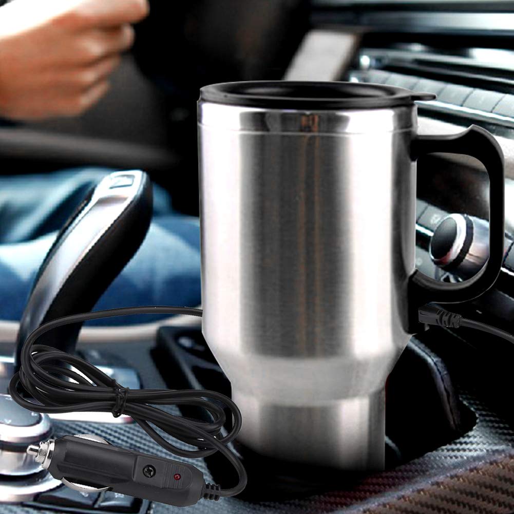 12V Stainless Steel Car Heating Cup - 450ml for Coffee, Tea & Travel