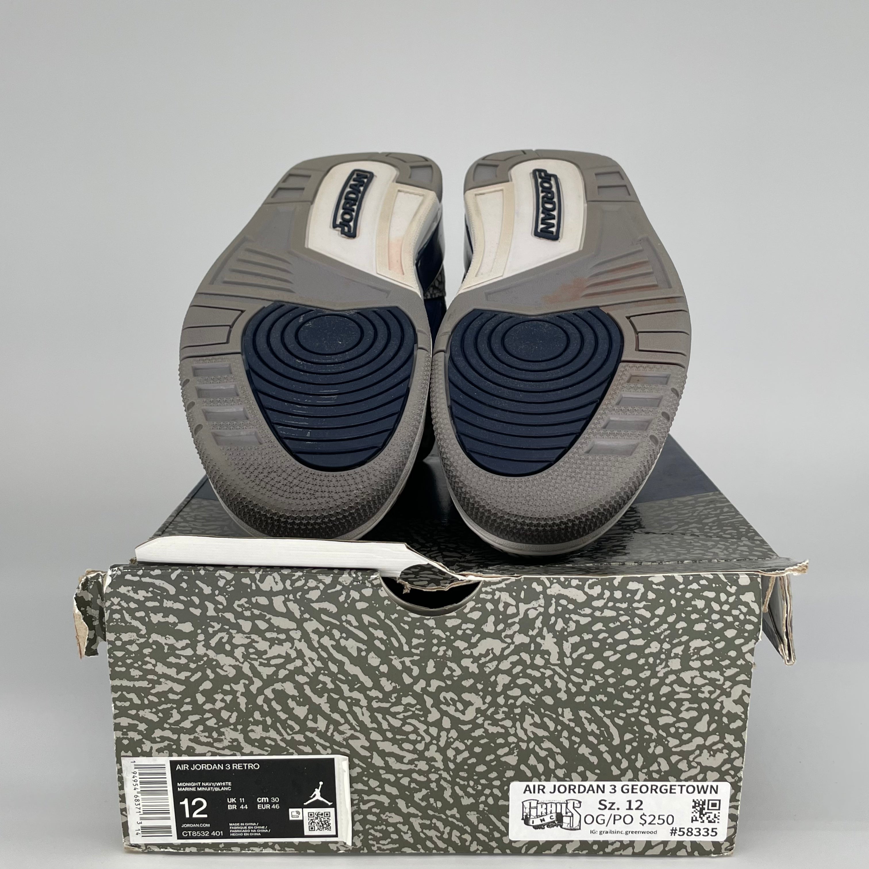 AIR JORDAN 3 Retro Georgetown Basketball Shoes Men's Size 12 - White/Blue/Grey (Style Code CT8532-401) | Authentic Sneakers for Casual Wear, Street Style & Basketball Games