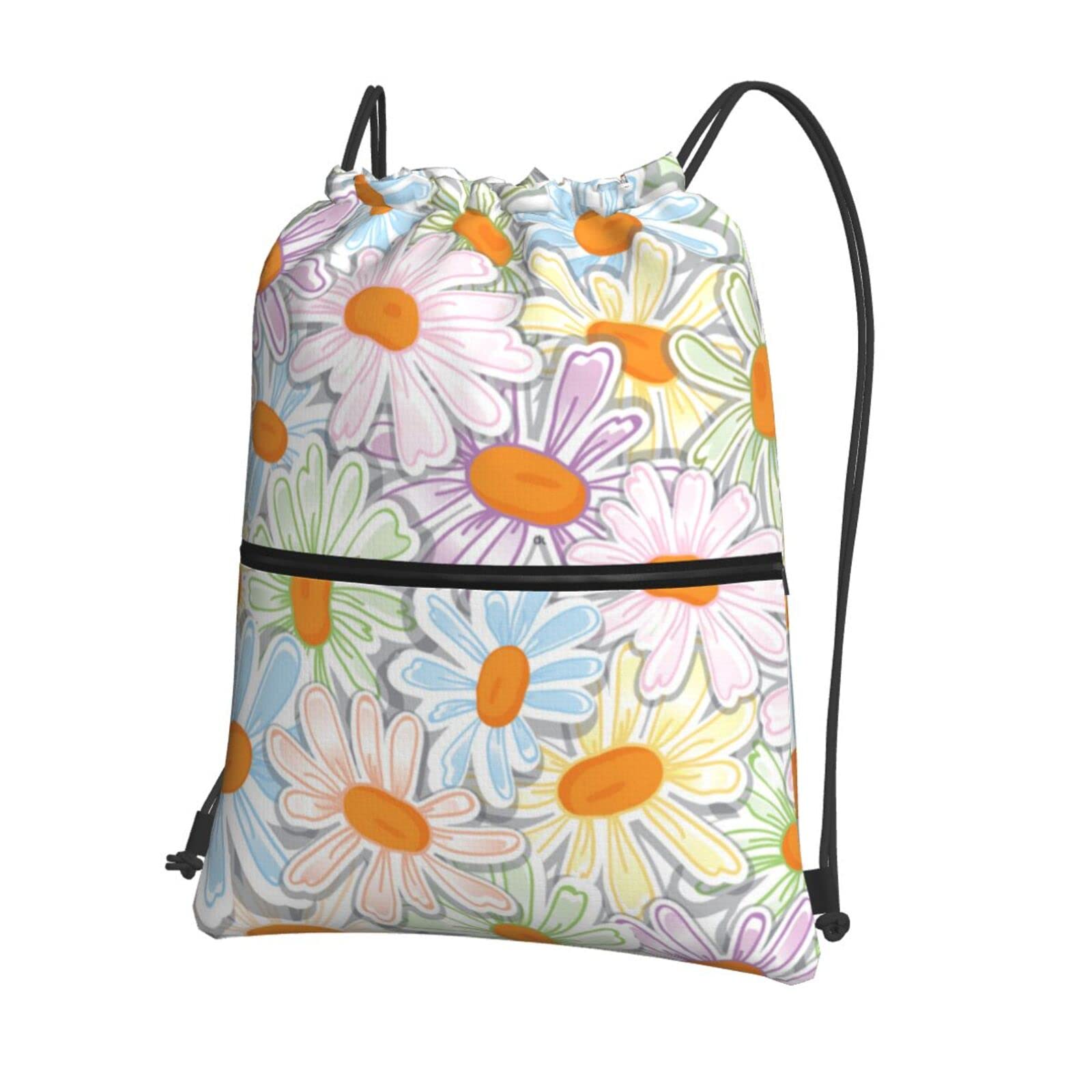 3D Print Women's Outdoor Backpack - Waterproof Drawstring Zipper Gym Bag for Yoga, Running, Hiking & Travel | Floral Daisy Design Sports Sack for Fitness, School & Daily Use