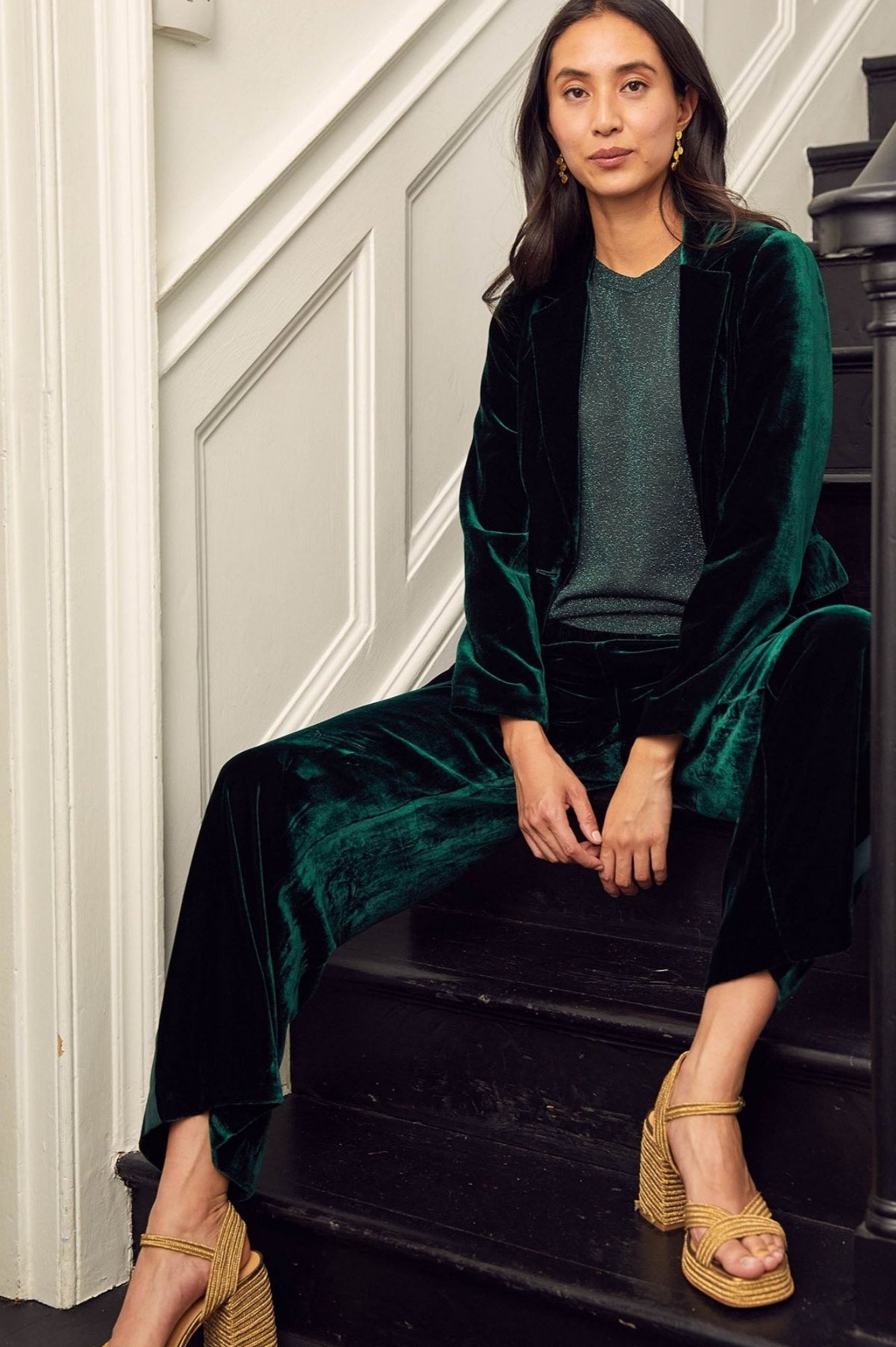 Asha Velvet Blazer for Women - Elegant Emerald Green Formal Jacket for Office Wear, Business Meetings & Evening Events