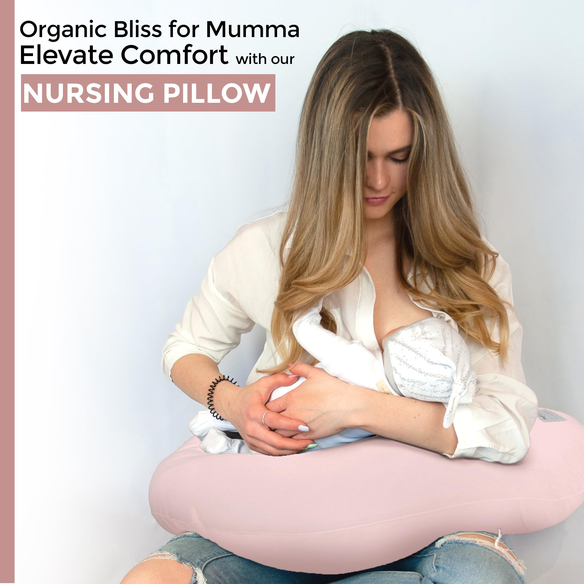 True Two x L'Ovedbaby Organic Nursing Pillow for Breastfeeding - Hypoallergenic & Machine Washable Baby Support Pillow (Blush) - Perfect for New Moms, Comfortable Feeding & Bonding Time at Home or On-the-Go