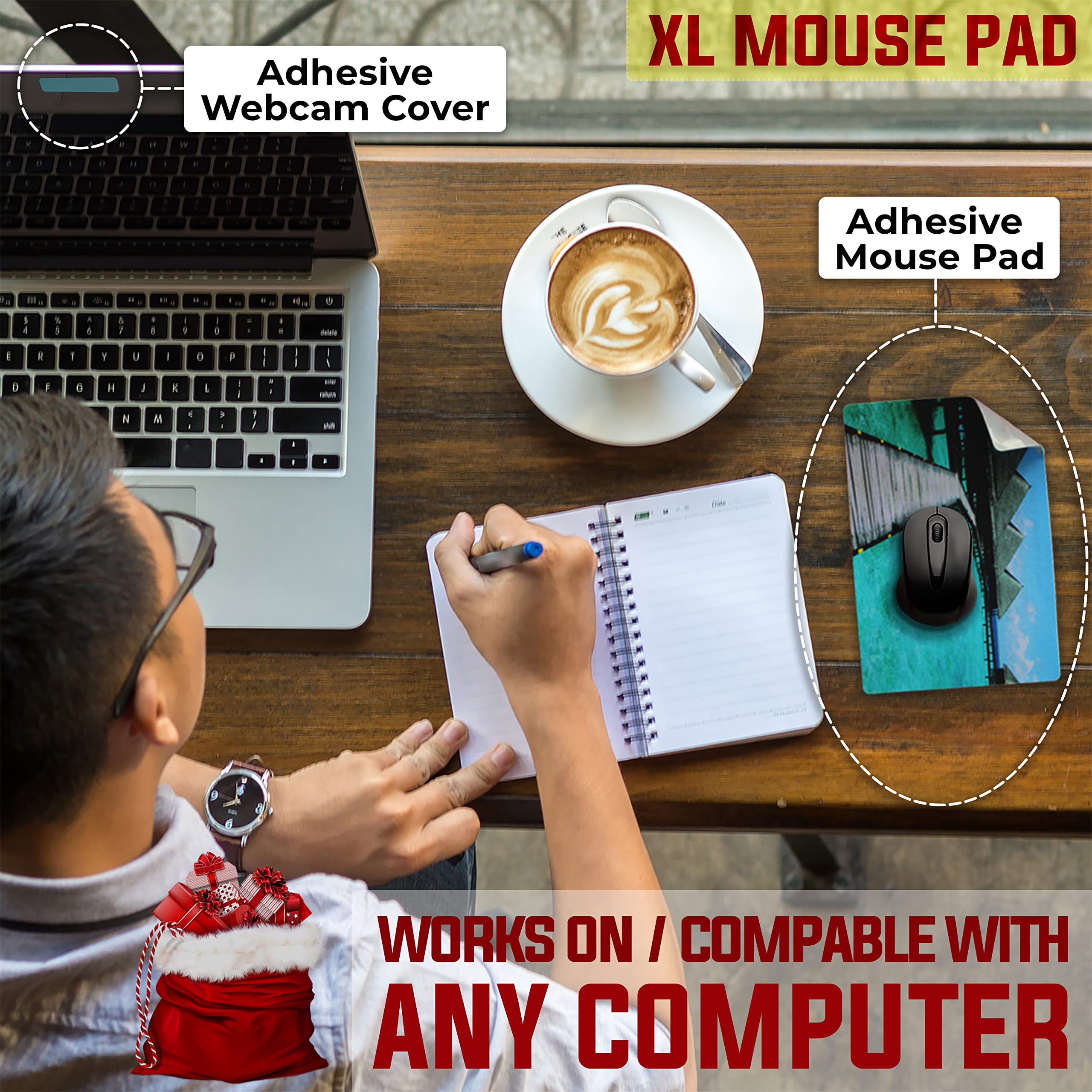 Peel and Stick Mouse Pad - Large Non-Slip Adhesive Desk Mat - Portable XL Size for Laptop & Computer (Beach Design) - Perfect for Office, Gaming & Travel Use