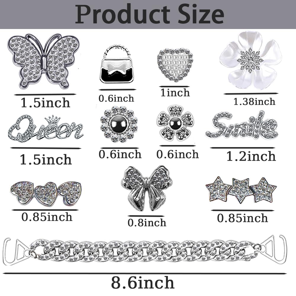 Sparkling Shoe Charms for Women - Fashionable Bling Chain Shoe Accessories, Cute Butterfly & Flower Jewelry Decorations - Perfect Birthday Gifts & Party Favors for Girls (Great for Weddings, Prom, Dances & Special Occasions)