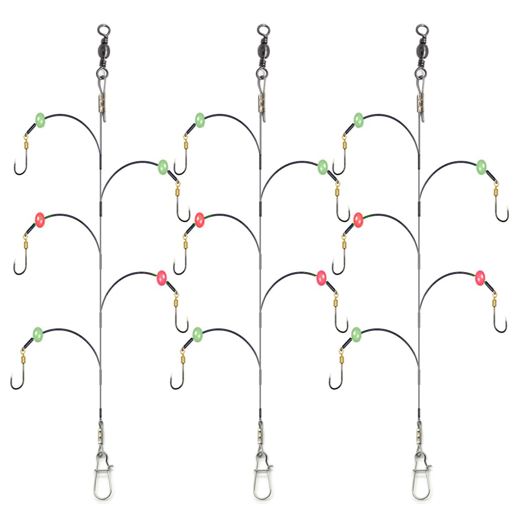 5-Piece Fishing Hook Rig with 7-Strand Nylon Coated Leader - Includes Swivel, Snap & Hooks for Saltwater & Freshwater Fishing | Perfect for Bass, Trout & Catfish Angling