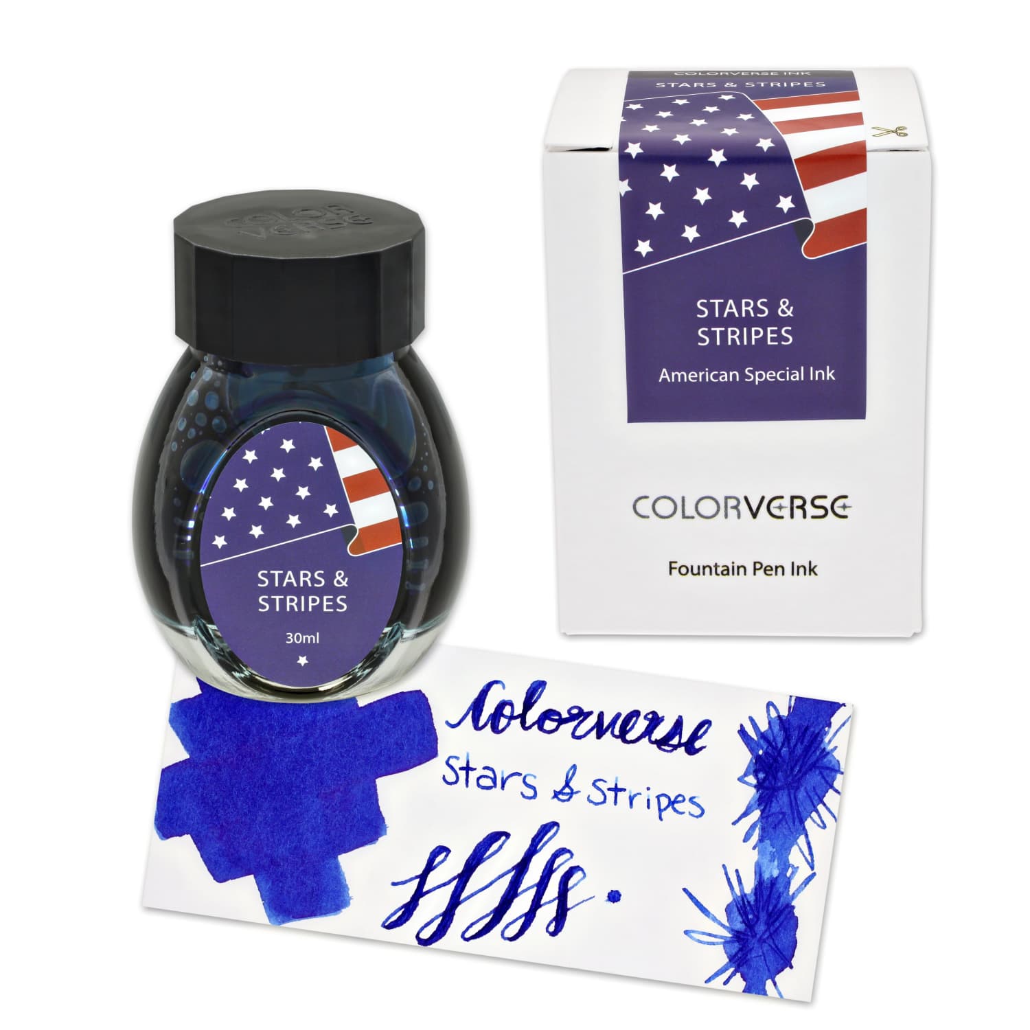 Colorverse Stars and Stripes Blue Fountain Pen Ink - 30mL Special Edition Ink Bottle for Calligraphy, Journaling & Letter Writing