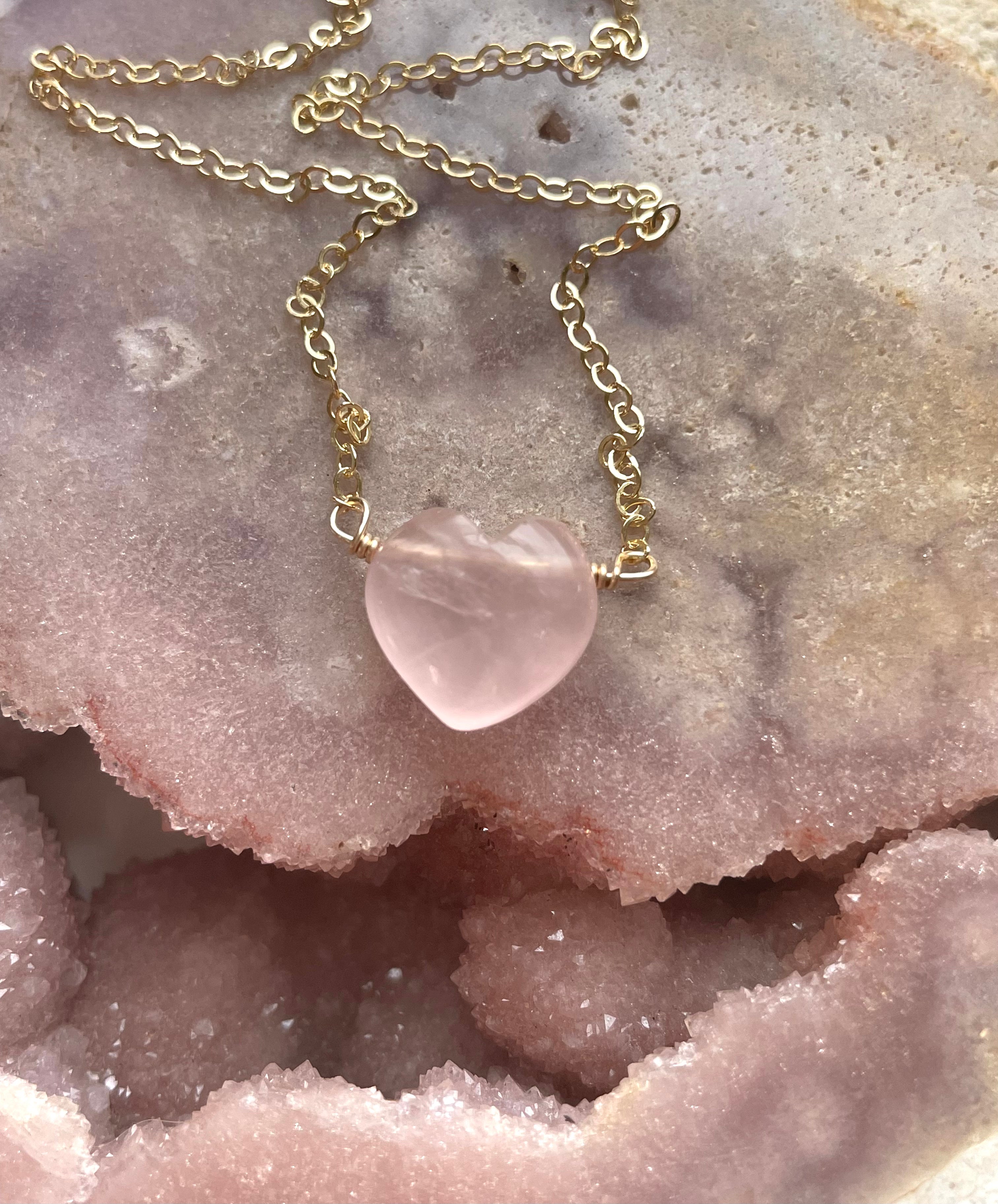 Rose Quartz Heart Necklace - Silver or Gold Filled Crystal Jewelry for Love & Healing | Perfect Gift for Valentine's Day, Anniversary & Self-Care