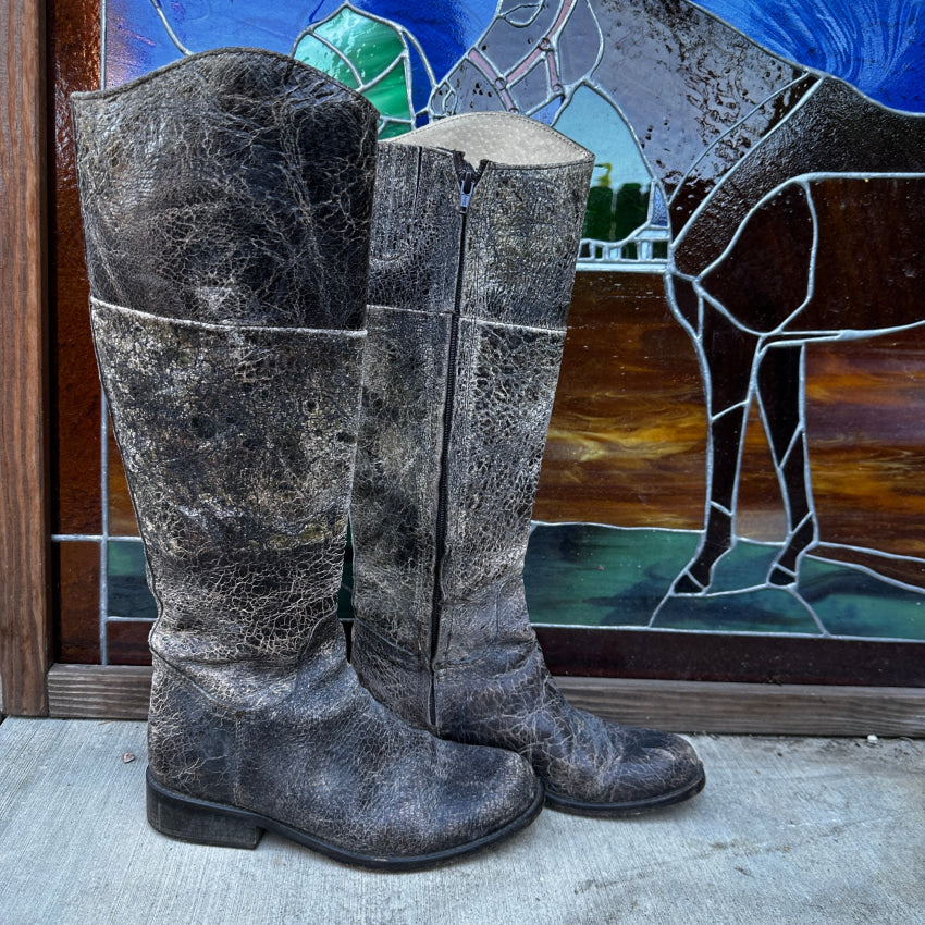 Steven Madden Reins Distressed Leather Riding Boots for Women - Size 7, Comfortable & Stylish Equestrian Boots for Horseback Riding & Fashion Outfits