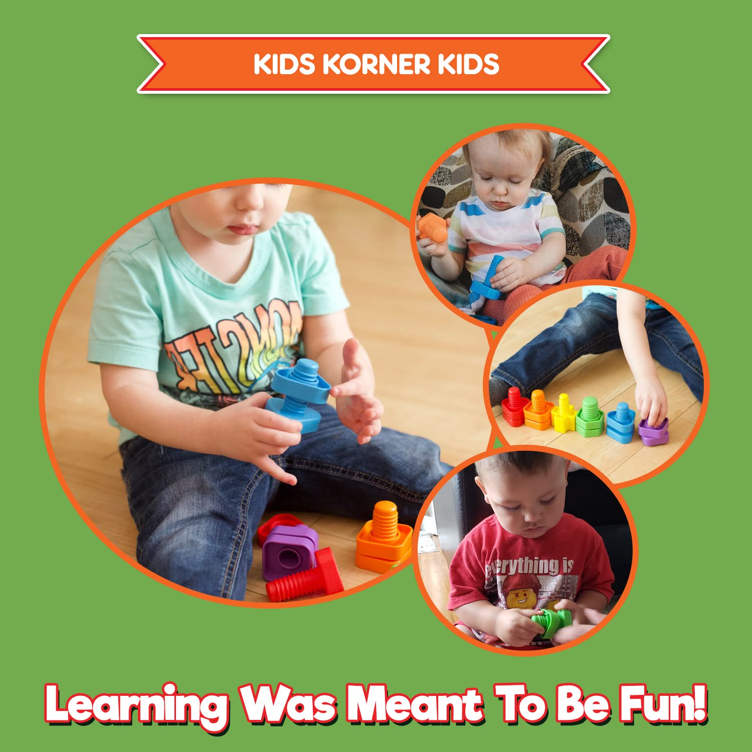 Jumbo Nuts and Bolts Montessori Toys for Toddlers - 12pc Rainbow Matching Game for Fine Motor Skills Development | Occupational Therapy Educational Toys with Storage & eBook - Perfect for Preschool Learning, Daycare Activities & Sensory Play