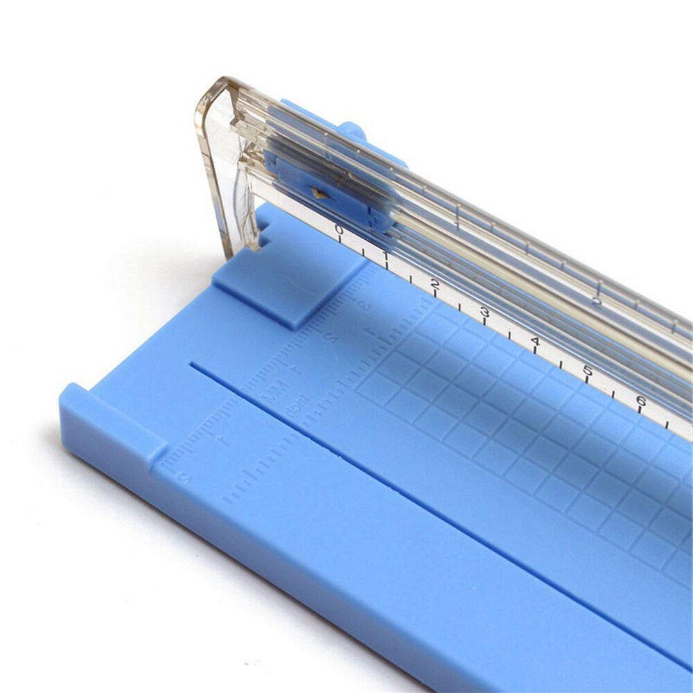 A5 Portable Paper Cutter Trimmer - Mini Scrapbooking Tool with Finger Protection & Slide Ruler - Perfect for DIY Crafts, Office Use, and School Projects (Blue)